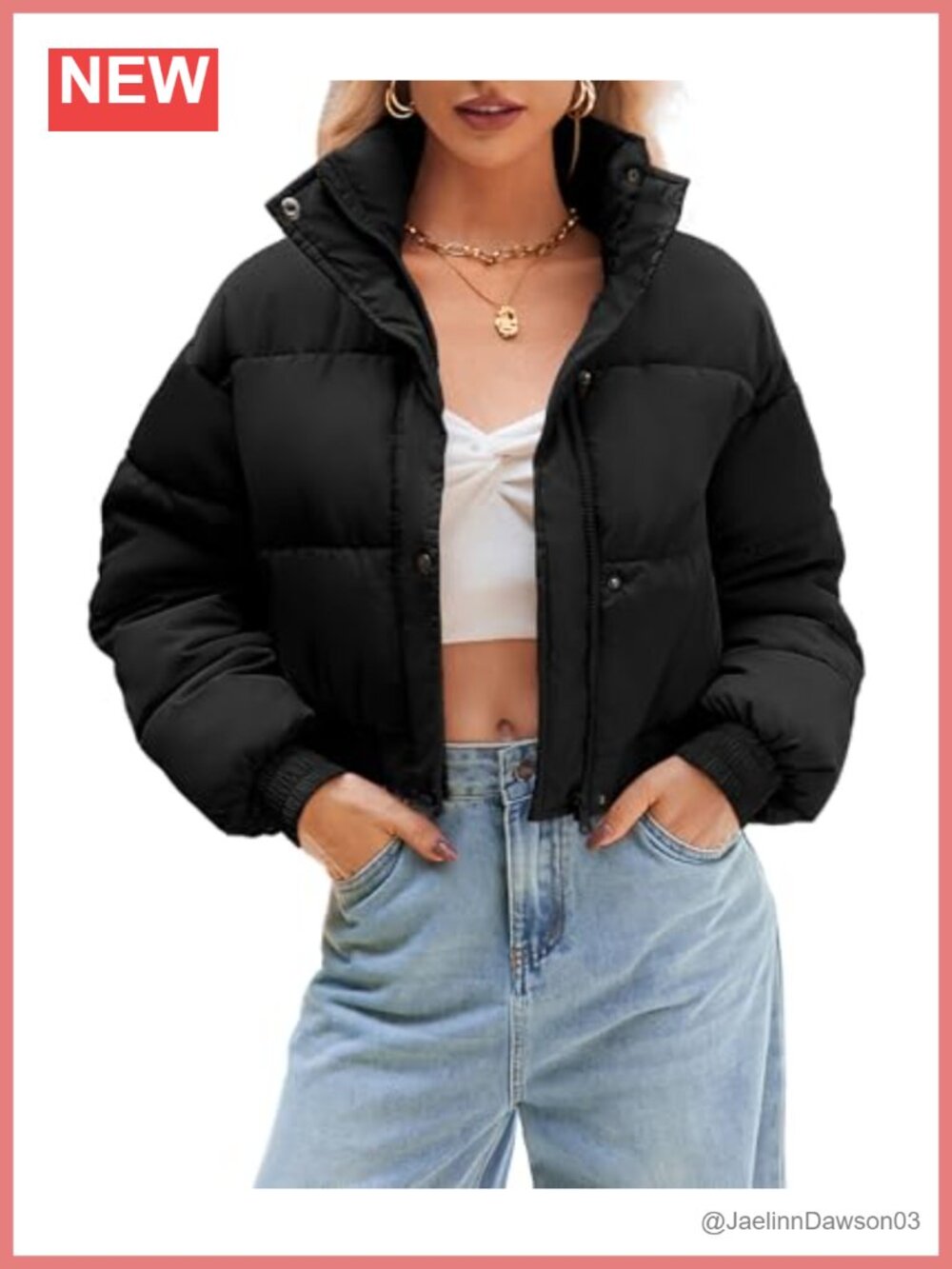 Women's Cropped Quilted Puffer Jacket Lightweight Warm Winter Coat